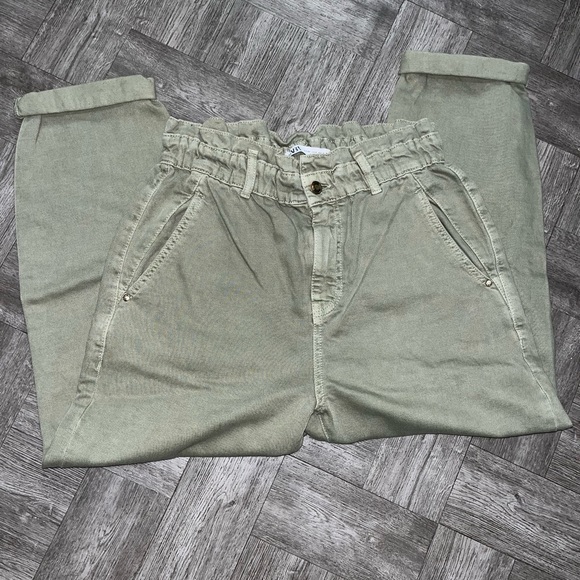 Zara Jeans Zara Olive Green Paper Bag Denims Poshmark